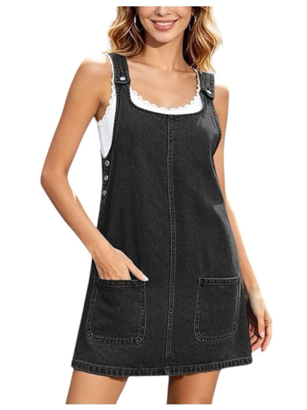Pacsun black denim pinafore overall mini dress with pockets